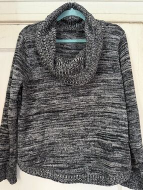 JEANNE PIERRE Marled Black & White Cowl Neck Sweater Petite L